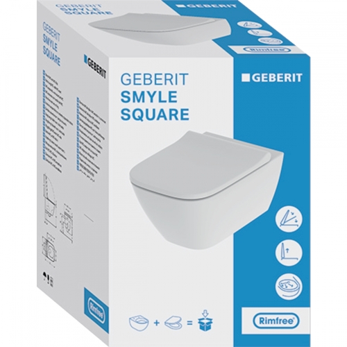 Geberit Smyle Square Rimfree fali WC lassú záródású ülőkével, fehér 500.683.00.2