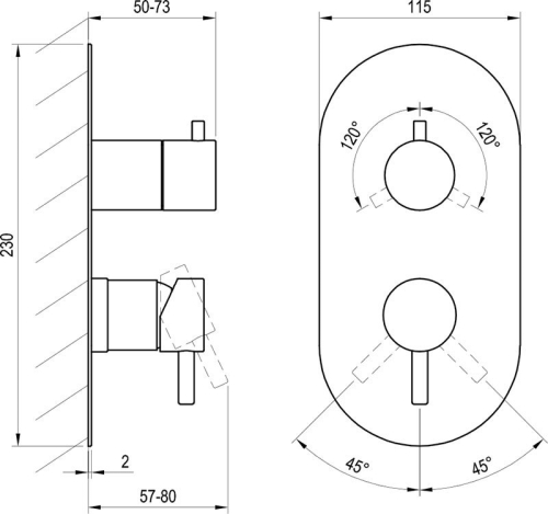 Ravak Espirit ES 068.20GB.O3.RB07F Falba süllyesztett csaptelep, háromutas, belső egység nélkül - Graphite Brushed X070320