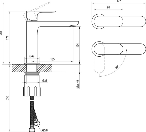 Ravak Eleganta EL 012.21BLM Álló mosdócsaptelep BeCool 174 mm, leeresztő nélkül, Black Matt X070411