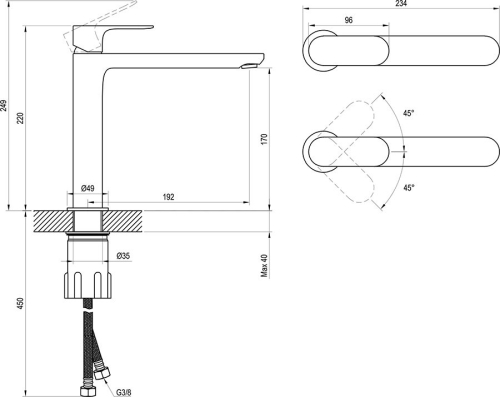 Ravak Eleganta EL 014.00CR Álló mosdócsaptelep 220 mm, leeresztő nélkül, króm X070384