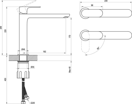 Ravak Eleganta EL 014.21GB Álló mosdócsaptelep BeCool 220 mm, leeresztő nélkül, Graphite Brushed X070416