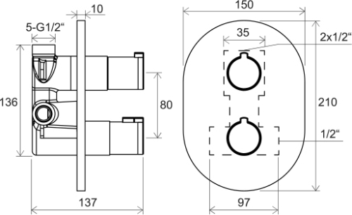 Ravak Chrome CR 063.20BL.O2 Chrome termosztátos falba süllyesztett csaptelep, váltóval, fekete X070432