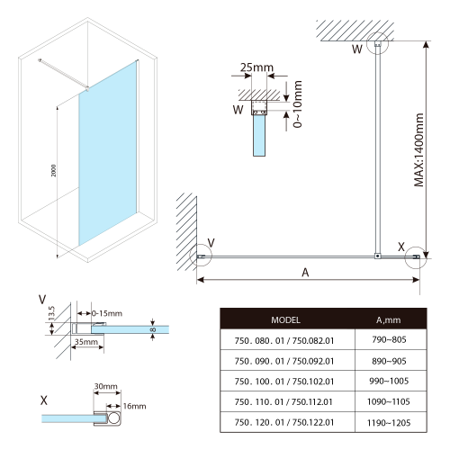 Sapho BRUCKNER SPITZA 110 cm WALK-IN zuhanyfal transzparent üveggel, króm 750.110.1