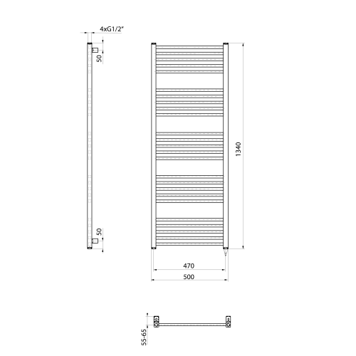 Sapho METRO-E 500x1340mm elektromos radiátor, matt fekete ME513B