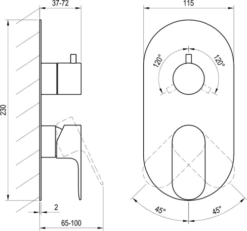 Ravak Eleganta EL 068.20GB.O3.RB07F Falba süllyesztett csaptelep, háromutas, belső egység nélkül, Graphite Brushed X070334