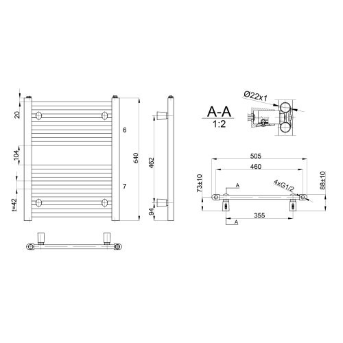 Sapho AQUALINE DIRECT 500x640mm egyenes fürdőszobai radiátor, fehér ILR65T