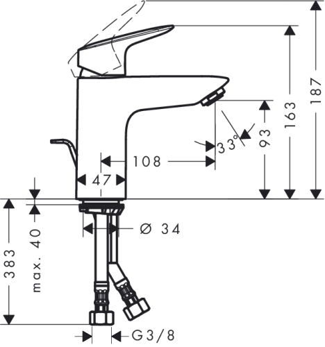 Hansgrohe Logis mosdó csaptelep automata leeresztővel, matt fekete 71100670