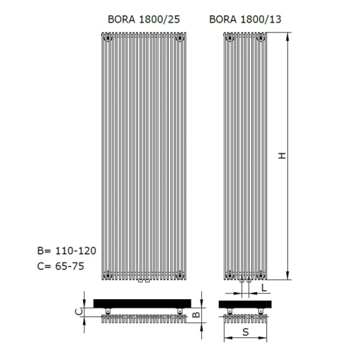 Radeco BORA 1800/13 design fürdőszobai radiátor (1800x310 mm, színes)