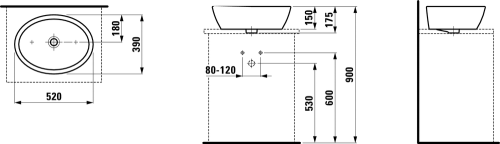 Laufen Pro 52x39 cm ráültethető mosdó, matt fekete H8129647161091