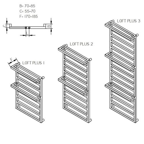 Radeco LOFT PLUS 3 design fürdőszobai radiátor (1612x550 mm, színes)