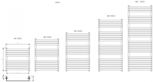Radeco KALDERA AK5-500/U design fürdőszobai radiátor (1450x530 mm, színes)