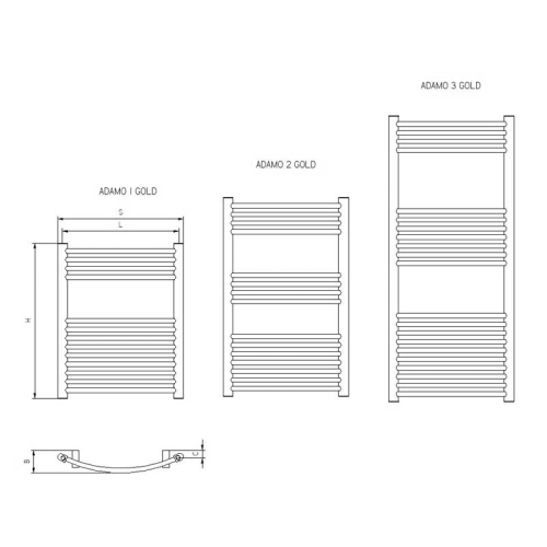 Radeco ADAMO GOLD 3 design fürdőszobai radiátor (1200x500 mm, arany)