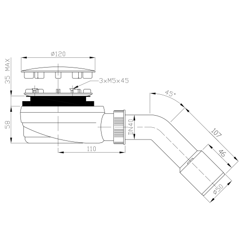 Sapho BRUCKNER 90 zuhanytálca szifon, inox 162.940.3