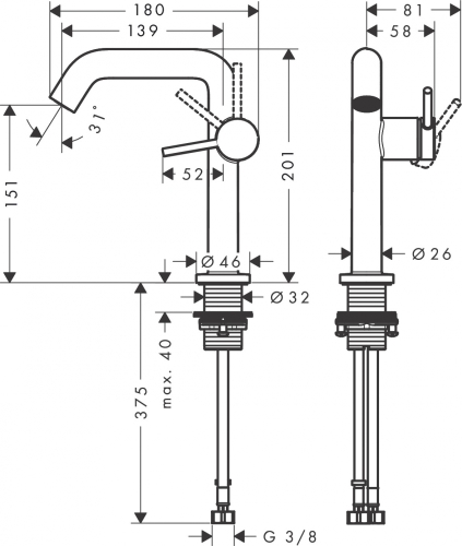 Hansgrohe Tecturis S egykaros mosdócsaptelep Fine 150, CoolStart EcoSmart+, Push-open lefolyógarnitúrával, matt fekete 73340670