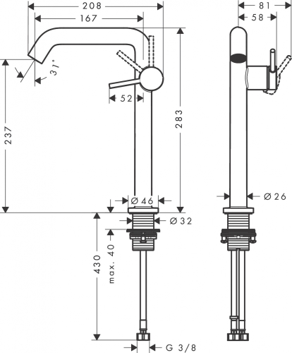 Hansgrohe Tecturis S egykaros mosdócsaptelep Fine 240, CoolStart EcoSmart+, Push-open lefolyógarnitúrával, szálcsiszolt bronz 73370140