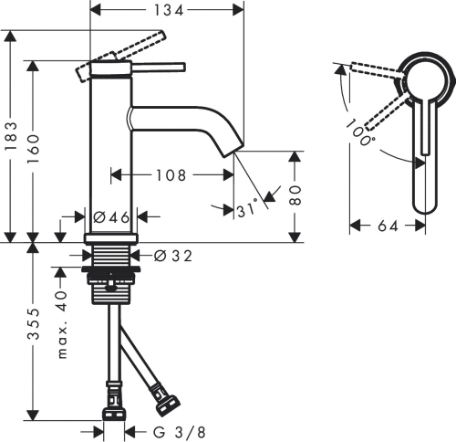 Hansgrohe Tecturis S egykaros mosdócsaptelep 80, CoolStart EcoSmart+, lefolyógarnitúra nélkül, szálcsiszolt bronz 73301140