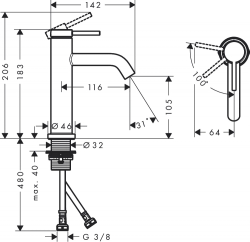 Hansgrohe Tecturis S egykaros mosdócsaptelep 110, CoolStart EcoSmart+, lefolyógarnitúra nélkül, matt fehér 73312700