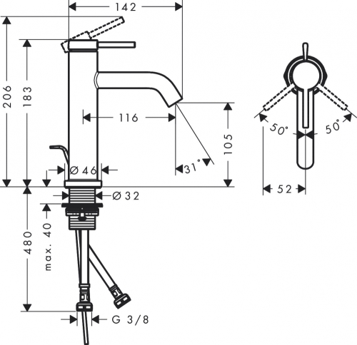 Hansgrohe Tecturis S Egykaros mosdócsaptelep 110 EcoSmart+, automata lefolyógarnitúrával, króm 73310000