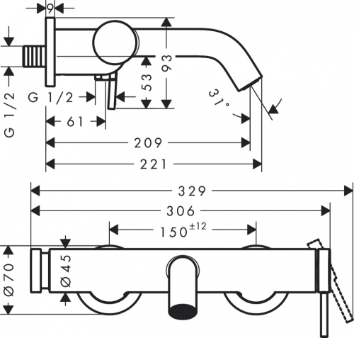 Hansgrohe Tecturis S egykaros kádcsaptelep, króm 73422000