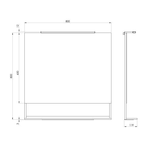 Sapho ERUPTA 80x80 cm tükör MDF polccal és LED világítással, matt fekete ERU335