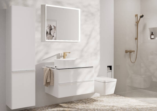 Hansgrohe Tecturis E egykaros mosdócsaptelep Fine 240, CoolStart EcoSmart+, Push-open lefolyógarnitúrával, szálcsiszolt bronz 73070140