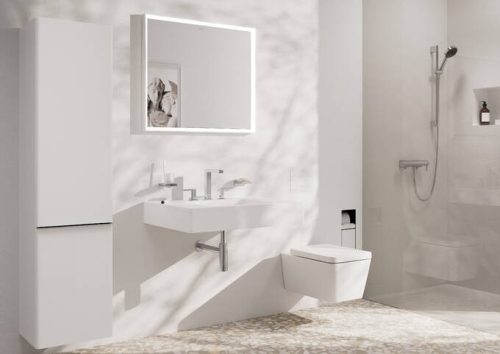 Hansgrohe Tecturis E 3-lyukú mosdócsaptelep 150 EcoSmart+, Push-open lefolyógarnitúrával, króm 73030000