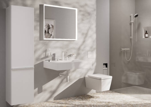 Hansgrohe Tecturis E 3-lyukú mosdócsaptelep 150 EcoSmart+, Push-open lefolyógarnitúrával, matt fehér 73030700