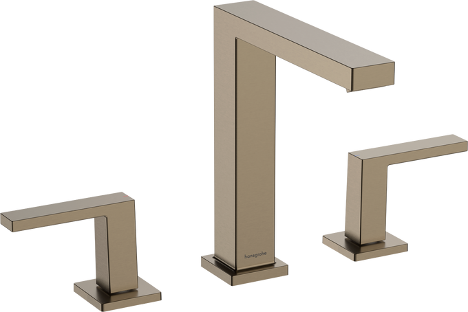 Hansgrohe Tecturis E 3-lyukú mosdócsaptelep 150 EcoSmart+, Push-open lefolyógarnitúrával, szálcsiszolt bronz 73030140