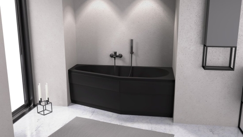 Sapho POLYSAN TIGRA 170x80 cm jobbos aszimmetrikus kád, matt fekete 90611.21