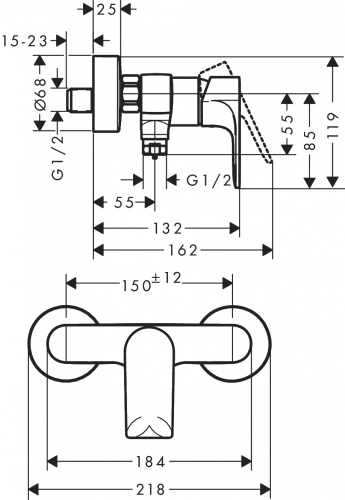 Hansgrohe Rebris E Egykaros zuhanycsaptelep, matt fekete 72650670