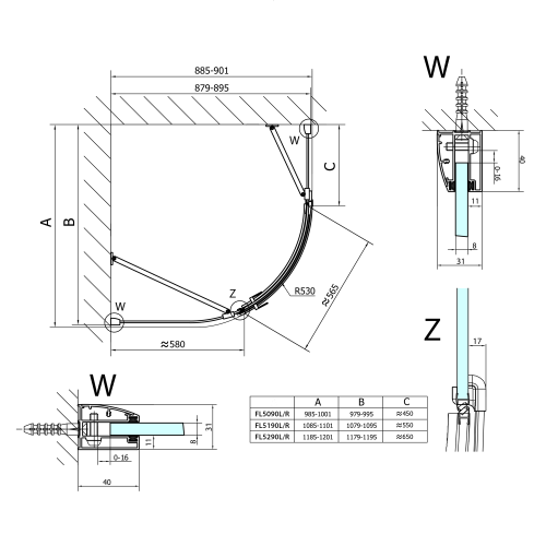 Sapho POLYSAN FORTIS LINE 110x90 jobbos zuhanykabin, króm FL5190R