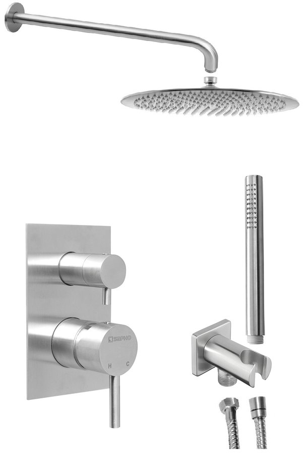 Sapho MINIMAL 2-irányú falba süllyesztett zuhanycsaptelep szett, inox MI042-01