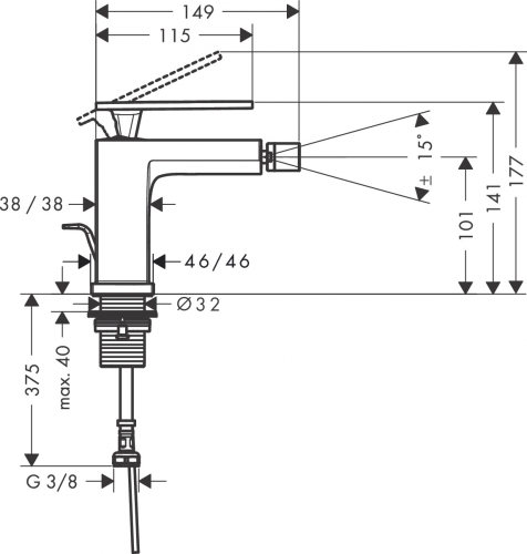 Hansgrohe Tecturis E egykaros bidé csaptelep 80, automata lefolyógarnitúrával, matt fekete 73200670