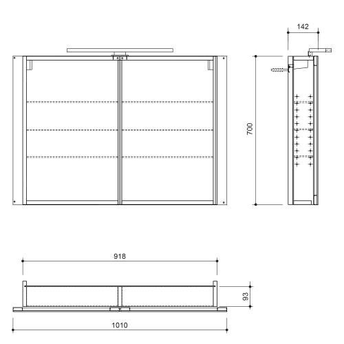 Sapho GRETA 100x70 cm tükrösszekrény LED világítással, matt fekete GT105-0035