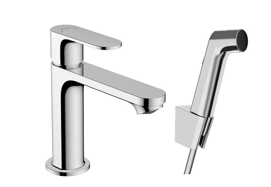 Hansgrohe Rebris S egykaros mosdócsaptelep 110 bidette zuhannyal és zuhanycsővel 160 cm lefolyógarnitúra nélkül, króm 72215000