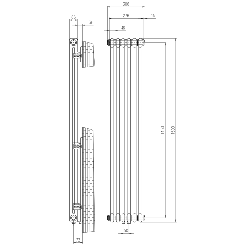 Sapho FEDE 1500x306 mm fürdőszobai radiátor, matt fekete IR191