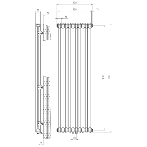 Sapho FEDE 1500x490 mm fürdőszobai radiátor, matt fehér IR194