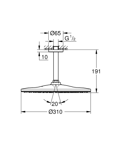 Grohe Rainshower Mono 310 mennyezeti fejzuhany szett, 1 funkciós, phantom black 22122KF0