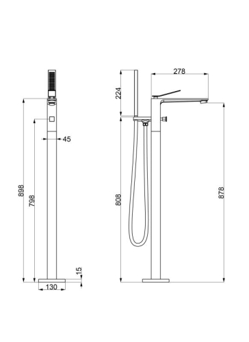 AREZZO design ROCKFIELD szabadon álló fekete kádtöltő csaptelep AR-9907BL