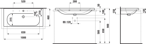 Laufen Lua mosdó 100x46 cm, egy csaplyukkal alsó felülete csiszolt H8160890001041