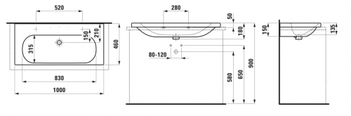 Laufen Lua mosdó 100x46 cm, csaplyuk nélkül alsó felülete csiszolt LCC felülettel H8160894001091