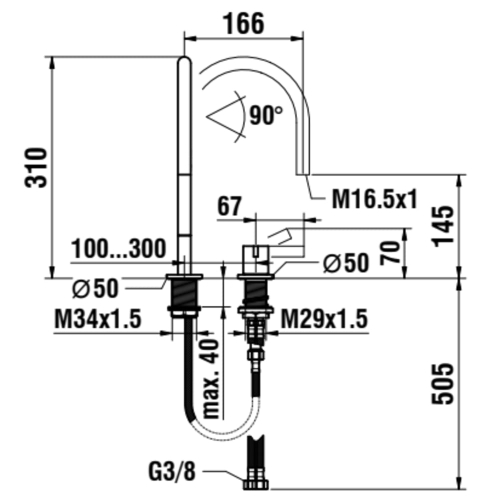 Laufen KARTELL BY LAUFEN két csaplyukas mosdó csaptelep leeresztő nélkül, rózsa arany H3113320822201