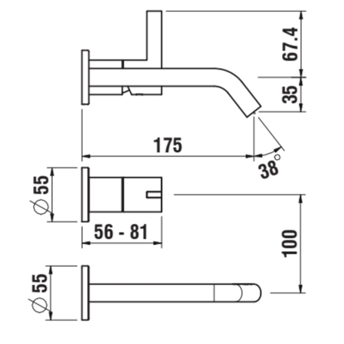 Laufen KARTELL BY LAUFEN egykaros fali mosdó csaptelep leeresztő nélkül, króm H3113360041201