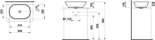 Laufen Lua pultra ültethető mosdó 50x35 cm LCC felülettel H8120834001091