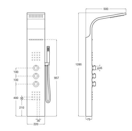 Roca Evolution termosztátos hidromasszázs zuhanypanel, matt rozsdamentes acél A5A9B8BC00