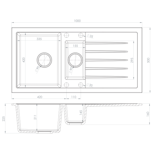 Sapho gránit mosogató gyümölcsmosóval, beige GR1332
