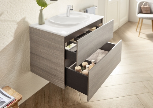 Roca Beyond 80 cm fürdőszoba bútor mosdóval, texturált tölgy A851357402