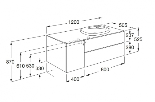 Roca Beyond 120 cm jobbos fürdőszoba bútor beépíthető mosdóval, texturált tölgy A851413402