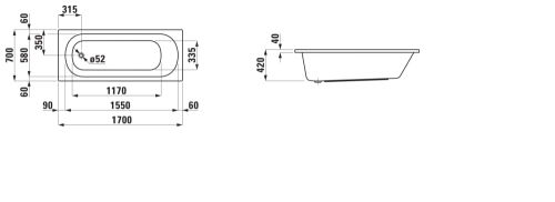 Laufen Lua 170x70 cm egyenes kád H2310800000001