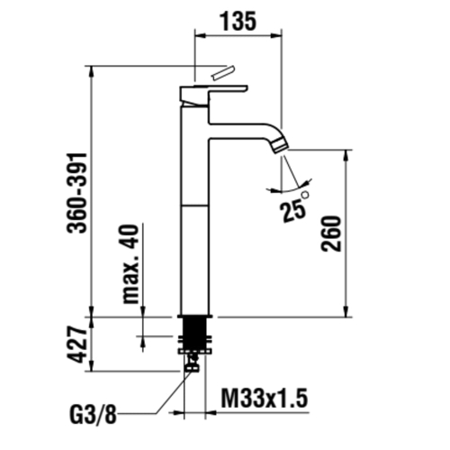 Laufen Lua magasított egykaros mosdó csaptelep Eco+ lefolyószelep nélkül, PVD matt titán fekete H3110880811201